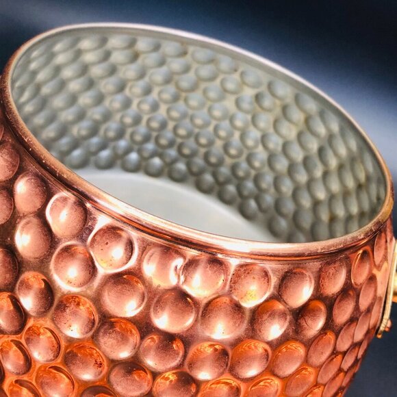 Vintage Hammered Copper Fondue Pot with Lid and Underplate Set MCM Teak Handle - Picture 4 of 10